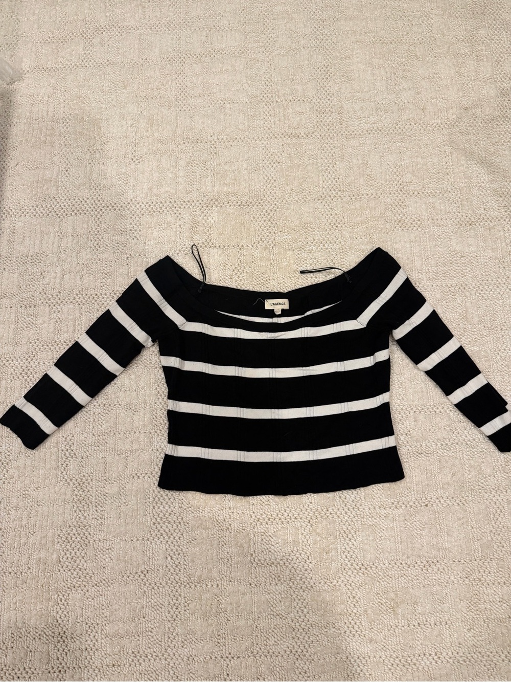 L’agence Striped Off-Shoulder Women’s Sweater - Black & White